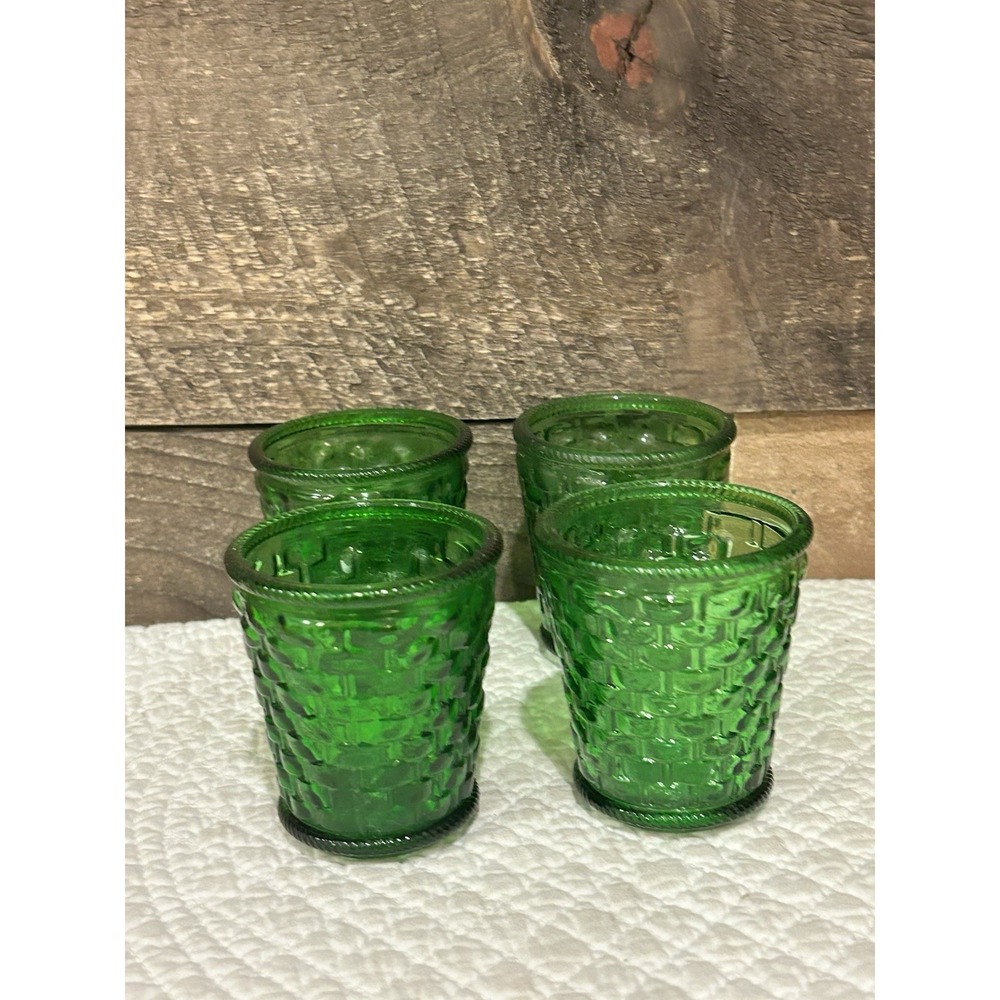 Lot Of 4 Hobnail Glass Votive Candle holder emerald green